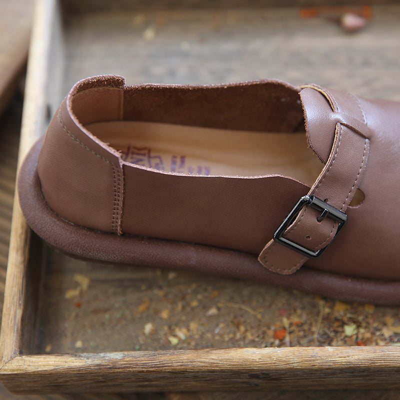 Women Retro Minimalist Soft Leather Flat Casual Shoes-RAIIFY