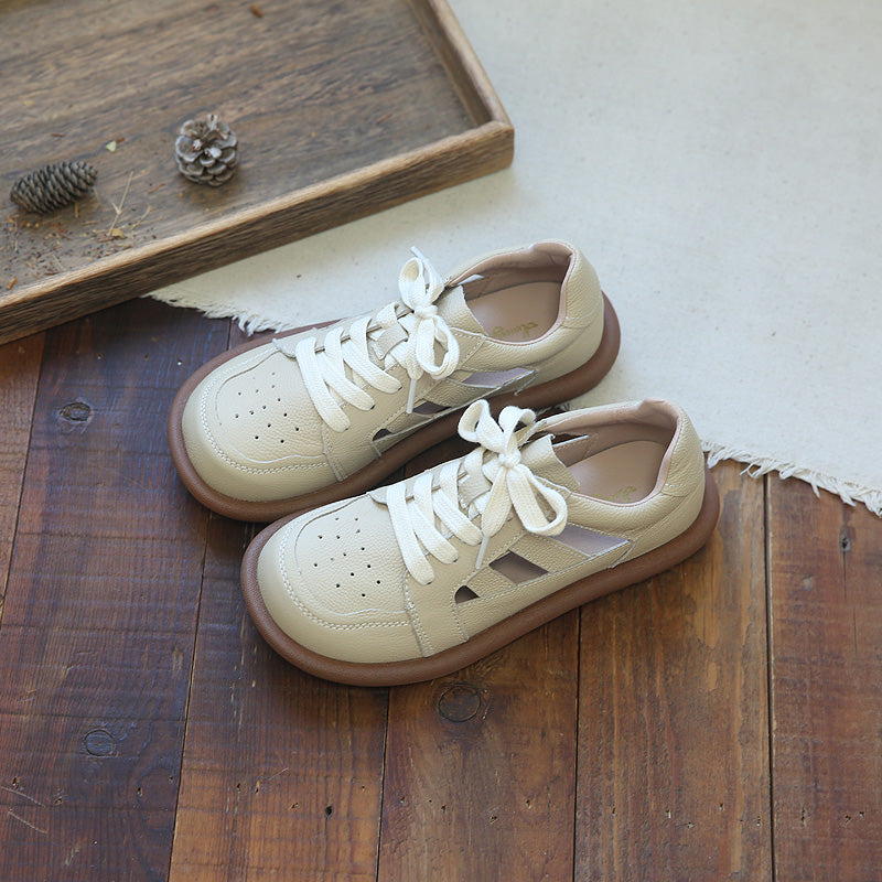 Women Summer Hollow Soft Leather Casual Shoes-RAIIFY