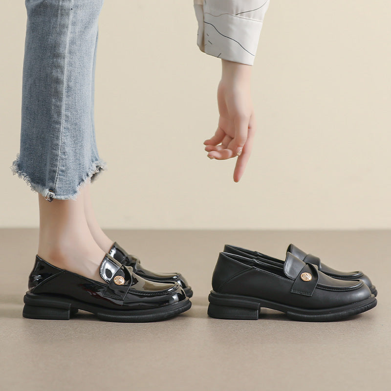 Women Retro Glossy Leather Casual Loafers-RAIIFY
