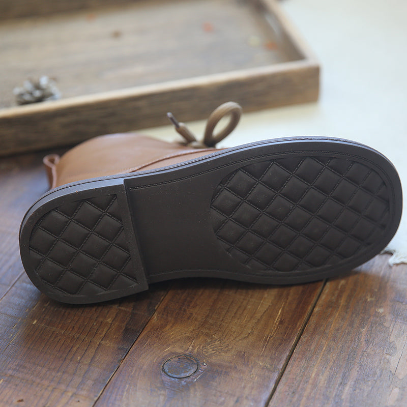 Women Retro Leather Casual Flat Boots-RAIIFY