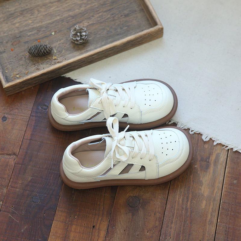 Women Summer Hollow Soft Leather Casual Shoes-RAIIFY
