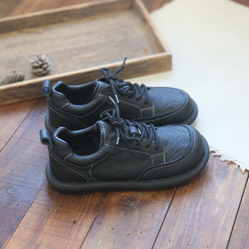 Women Retro Cowhide Patchwork Soft Casual Shoes-RAIIFY