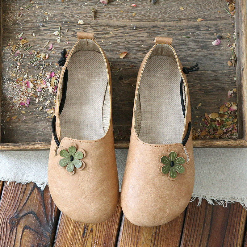 Women Retro Flowers Round Toe Comfort Flats-RAIIFY