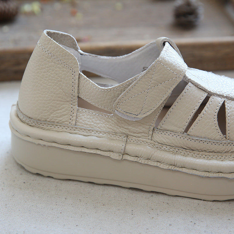 Women Summer Hollow Leather Platform Sandals-RAIIFY