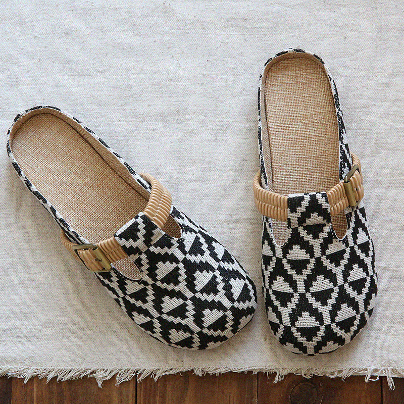 Women Summer Casual Handmade Flat Linen Mules-RAIIFY