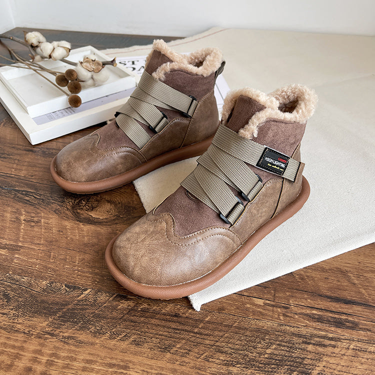 Women Retro Patchwork Flat Casual Boots-RAIIFY