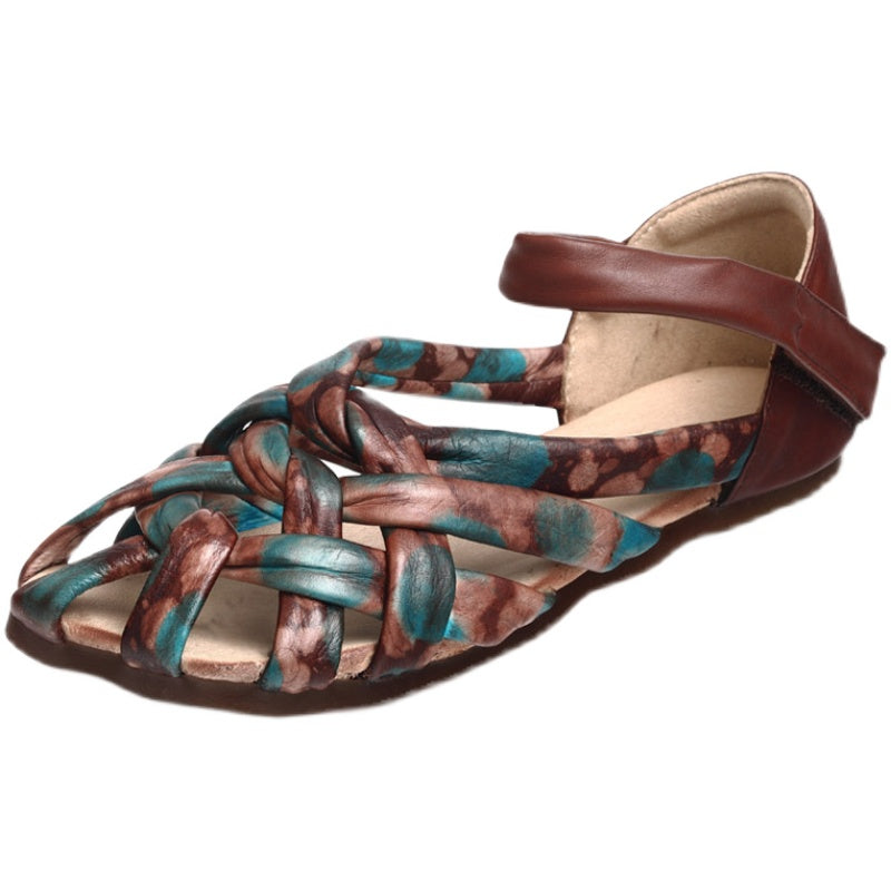 Women Retro Handmade Plaited Leather Sandals-RAIIFY