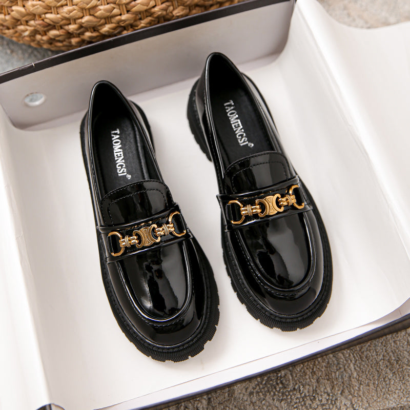 Women Chain Solid Glossy Leather Casual Loafers-RAIIFY