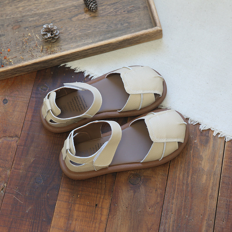 Women Retro Leather Minimalist Casual Flat Sandals-RAIIFY