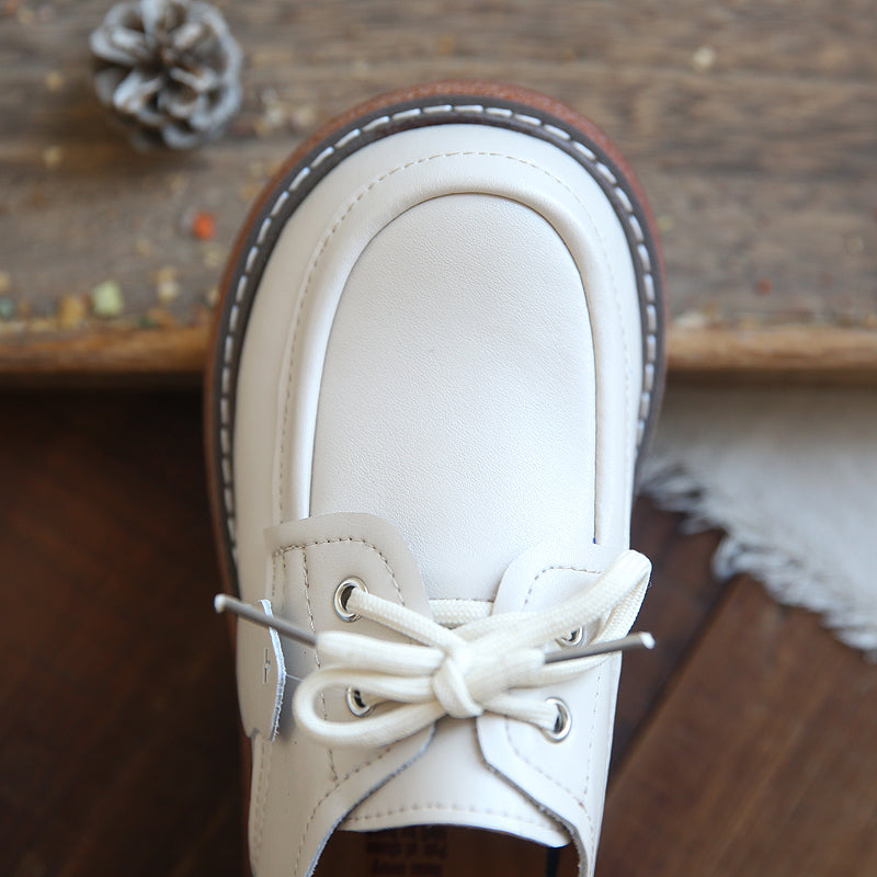 Women Retro Leather Lace-Up Casual Loafers-RAIIFY