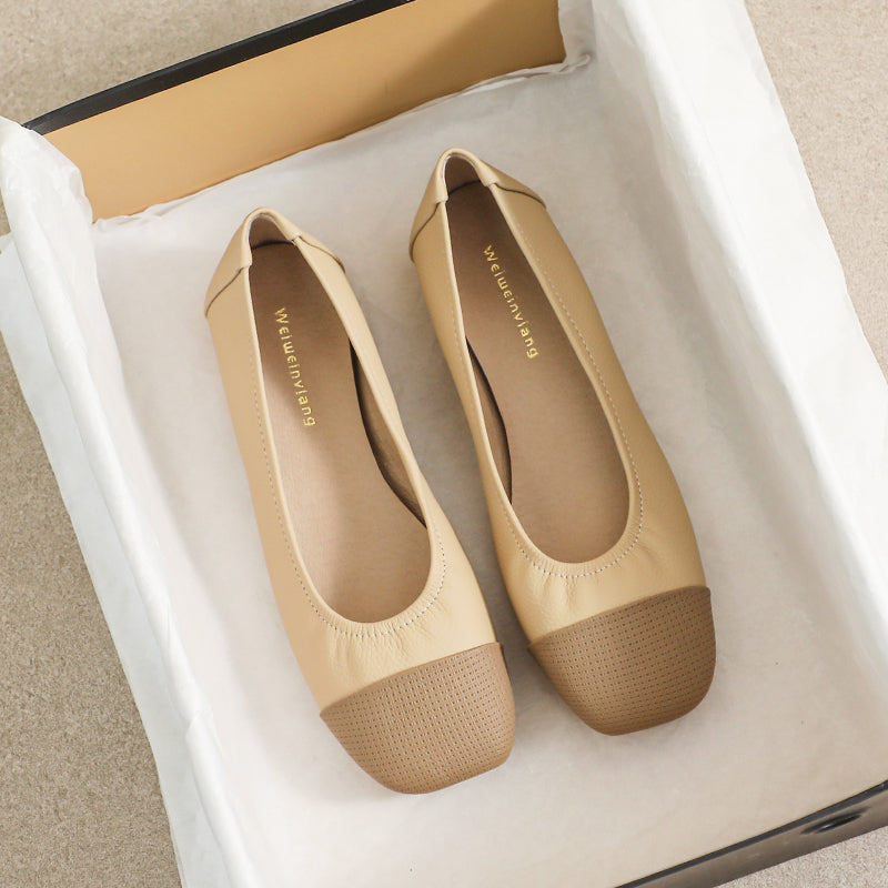 Women Retro Patchwork Leather Casual Flats-RAIIFY