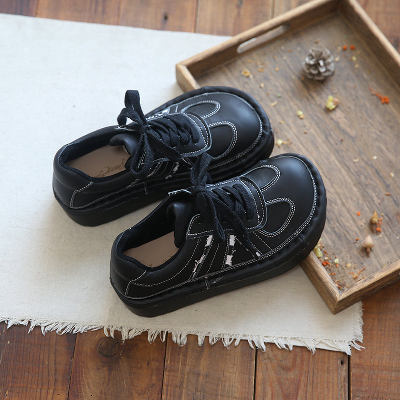 Women Retro Patchwork Leather Thick Sole Casual Shoes-RAIIFY