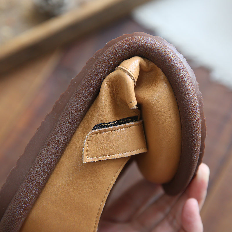 Women Retro Minimalist Leather Flat Causal Shoes-RAIIFY