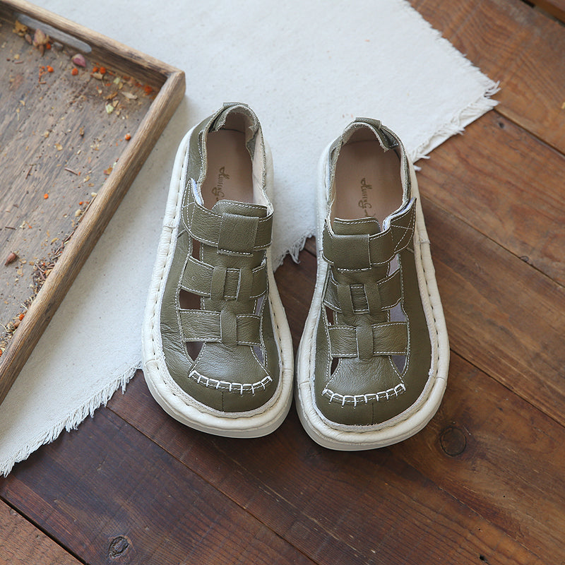 Women Retro Handcraft Plaited Leather Thick Soled Sandals-RAIIFY