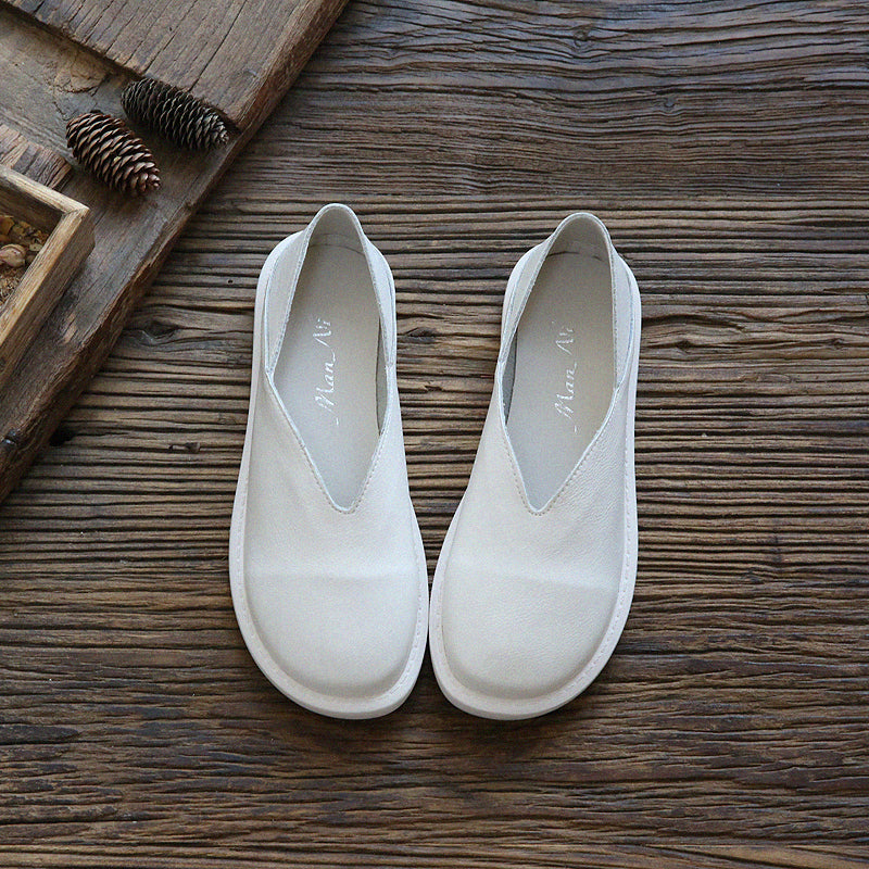 Women Retro Cowhide Leather Soft Casual Flats-RAIIFY