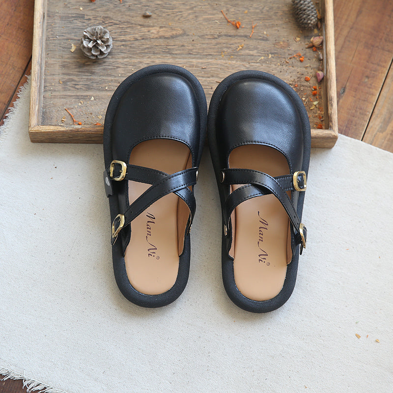 Women Retro Leather Casual Flat Slippers-RAIIFY
