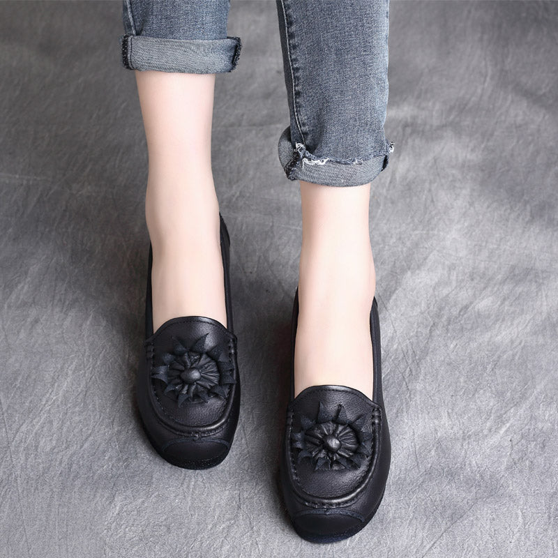 Women Retro Leather Handcraft Soft Casual Flats-RAIIFY