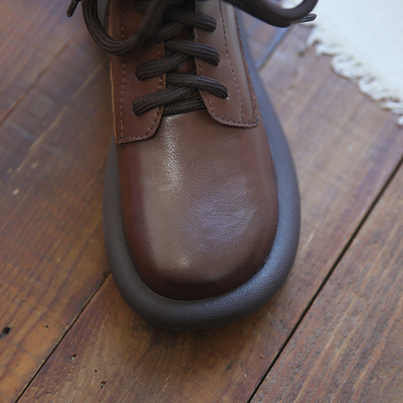 Women Retro Cowhide Round Head Boots-RAIIFY