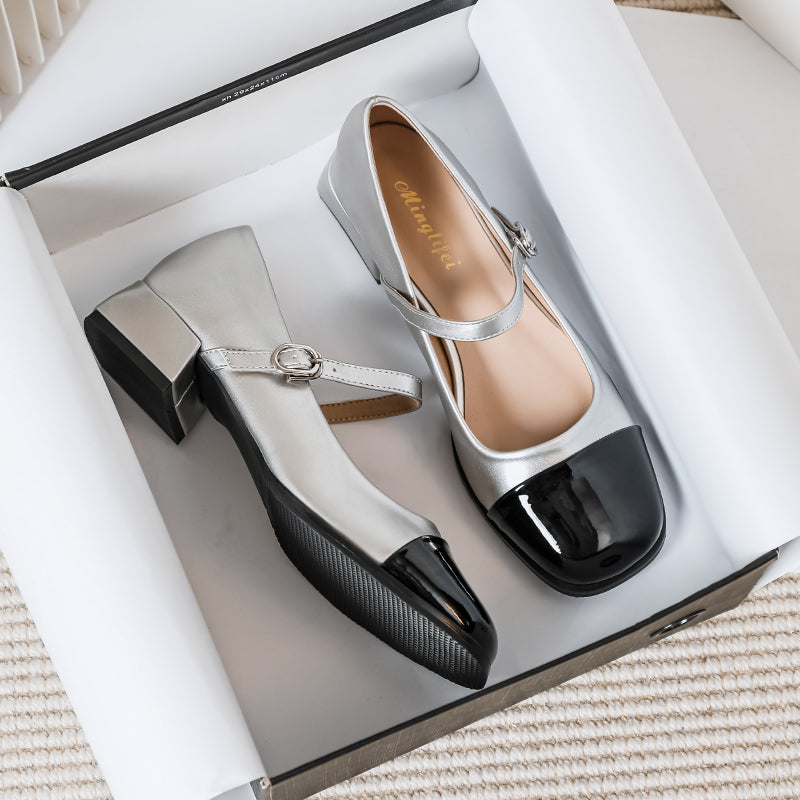 Women Casual Patchwork Chunky Heel Loafers-RAIIFY