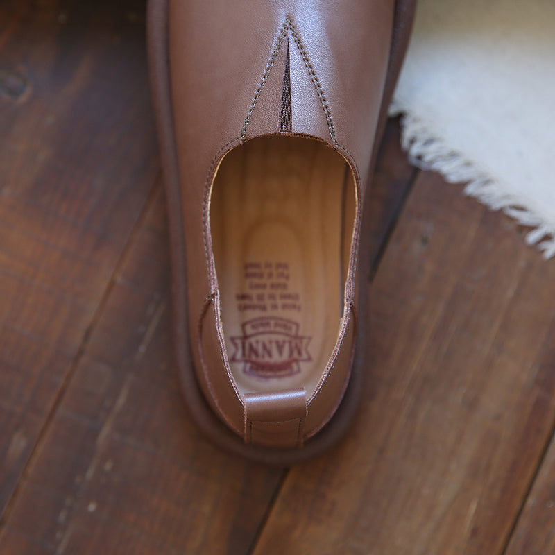 Women Retro Solid Soft Leather Flat Casual Shoes-RAIIFY