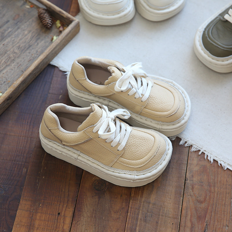 Women Retro Leather Thick Sole Casual Shoes-RAIIFY