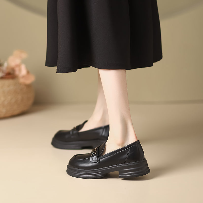 Women Retro Soft Leather Thick Soled Loafers-RAIIFY