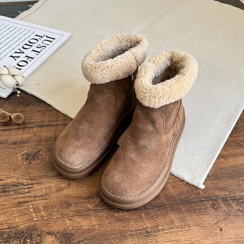 Women Retro Minimalist Suede Furred Snow Boots-RAIIFY