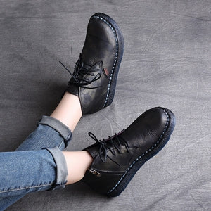 Women Cowhide Soft Casual Retro Ankle Boots-RAIIFY