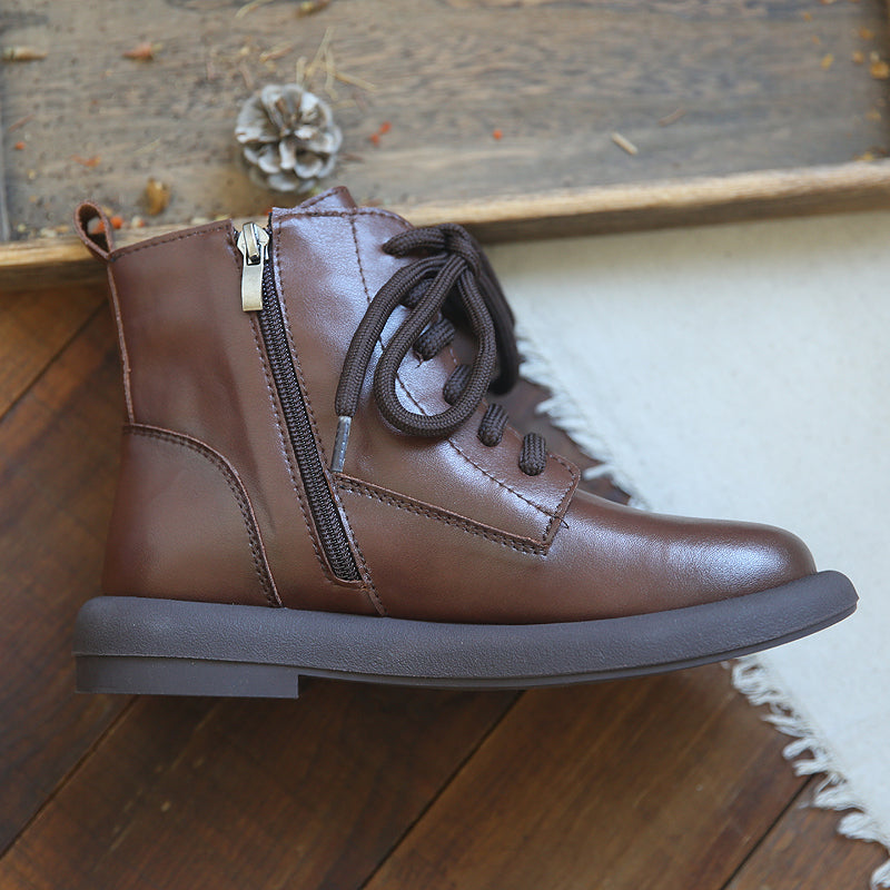 Women Retro Cowhide Round Head Boots-RAIIFY