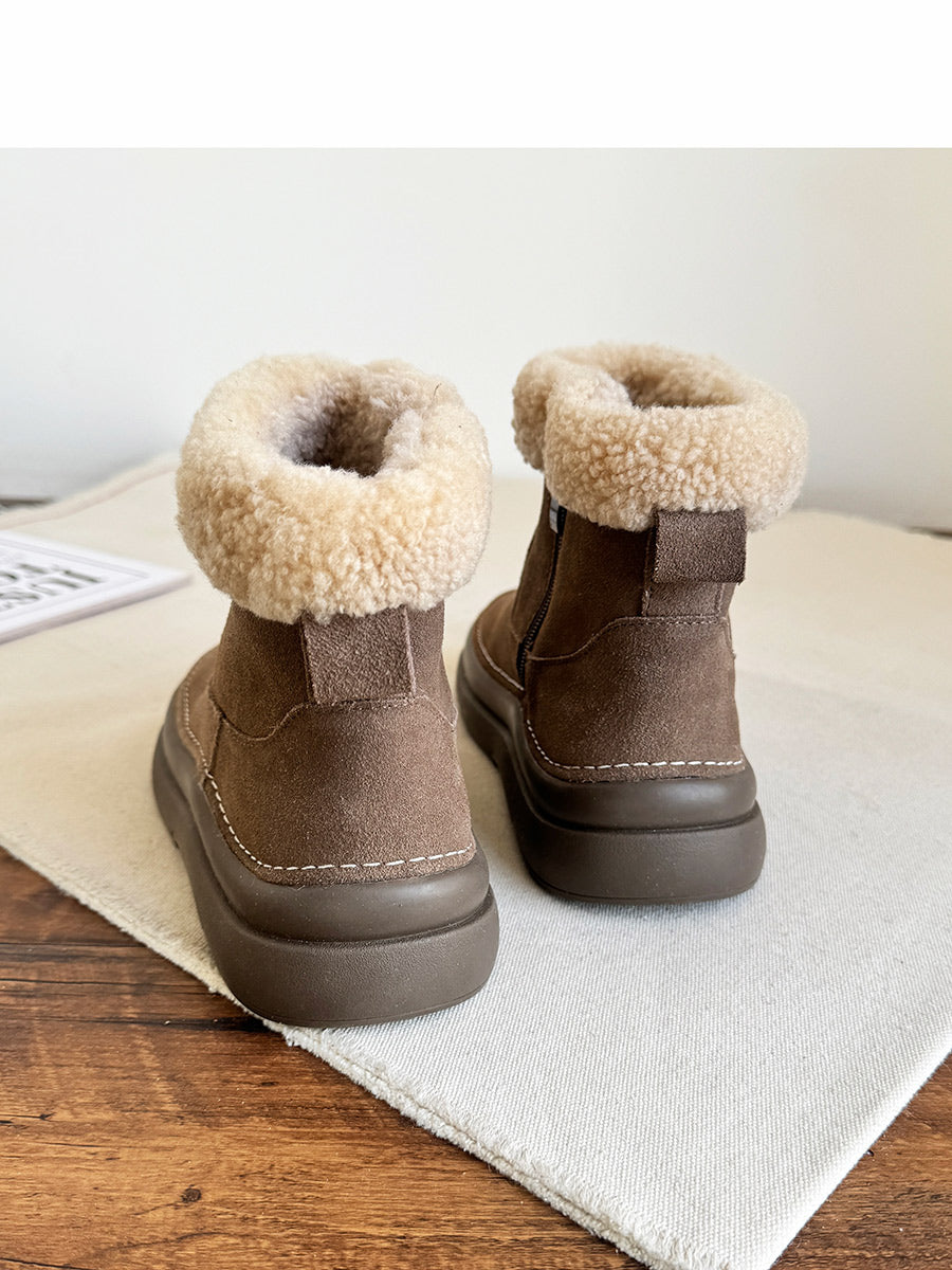 Women Retro Minimalist Suede Furred Snow Boots-RAIIFY