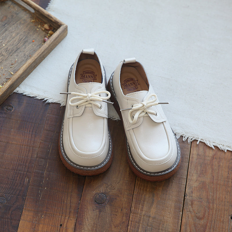 Women Retro Leather Lace-Up Casual Loafers-RAIIFY