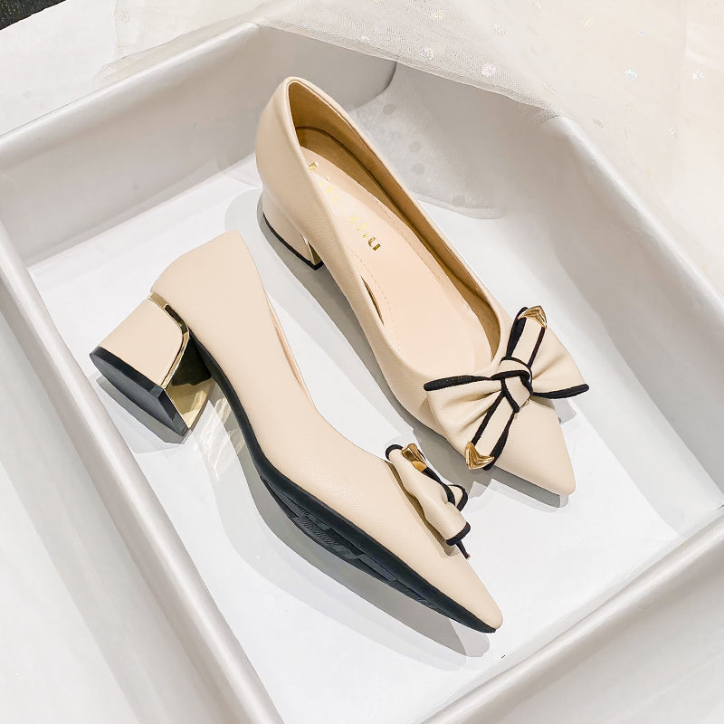 Women Fashion Pointed Toe Chunky Heel Pumps-RAIIFY