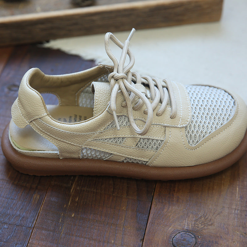 Women Hollow Mesh Leather Casual Sandals-RAIIFY