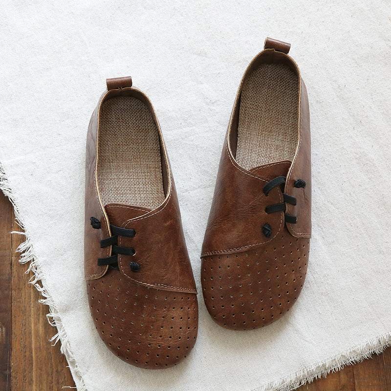 Women Retro Hollow Round Head Flats-RAIIFY