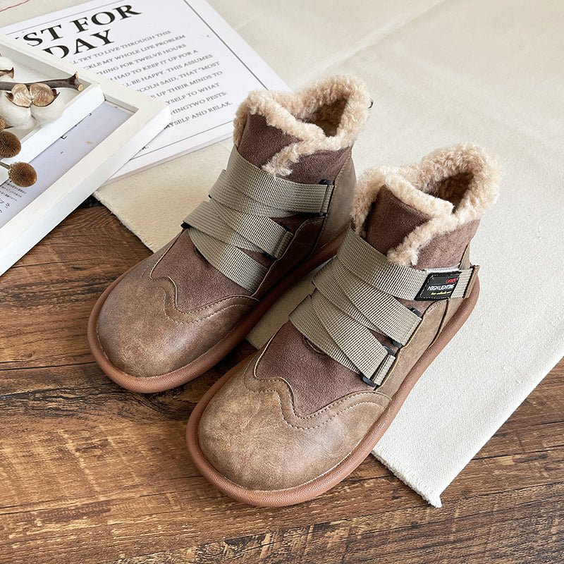 Women Retro Patchwork Flat Casual Boots-RAIIFY