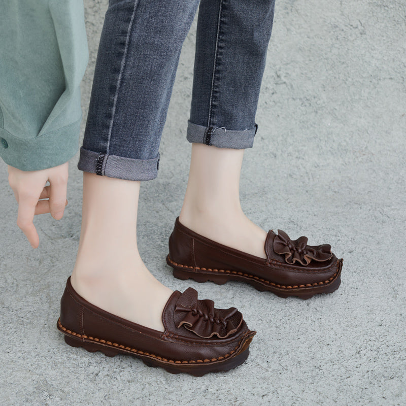 Women Retro Soft Leather Lug Sole Loafers-RAIIFY