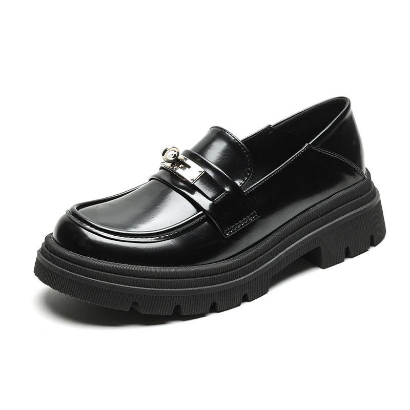 Women Soft Leather Casual Lug Sole Loafers-RAIIFY