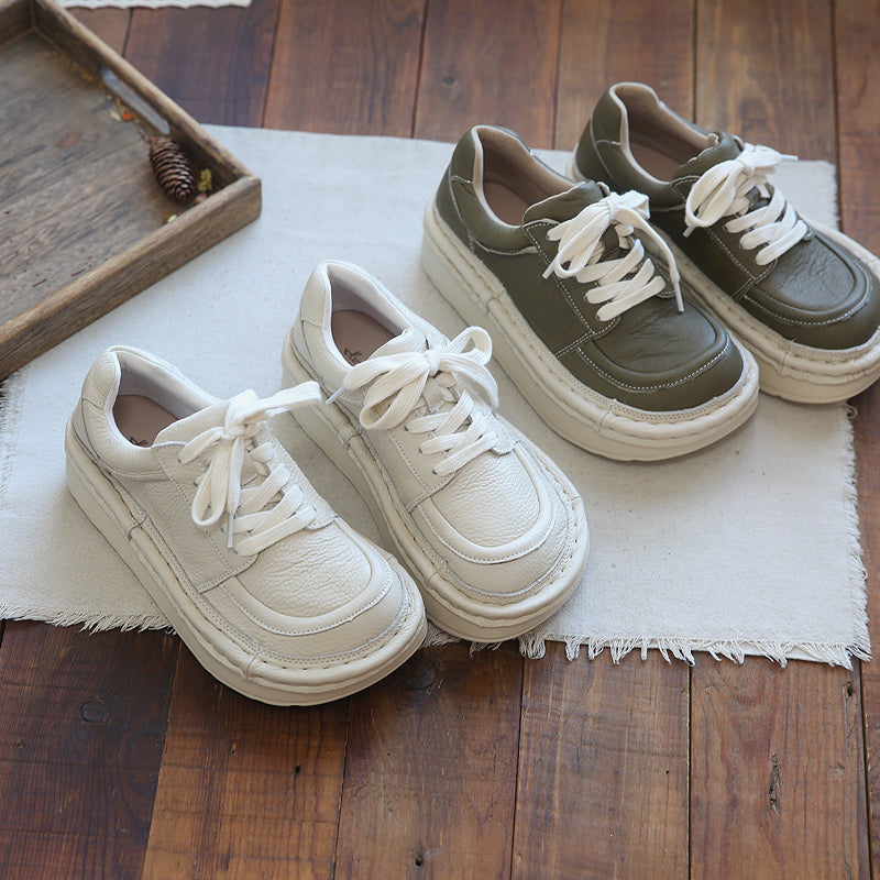 Women Retro Leather Thick Sole Casual Shoes-RAIIFY