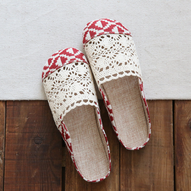 Women Retro Hollow Canvas Summer Casual Slides-RAIIFY