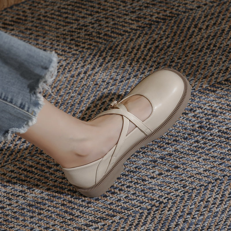 Women Soft Leather Retro Round Head Loafers-RAIIFY