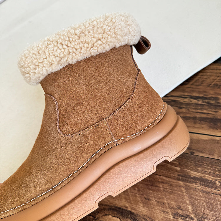 Women Retro Minimalist Suede Furred Snow Boots-RAIIFY