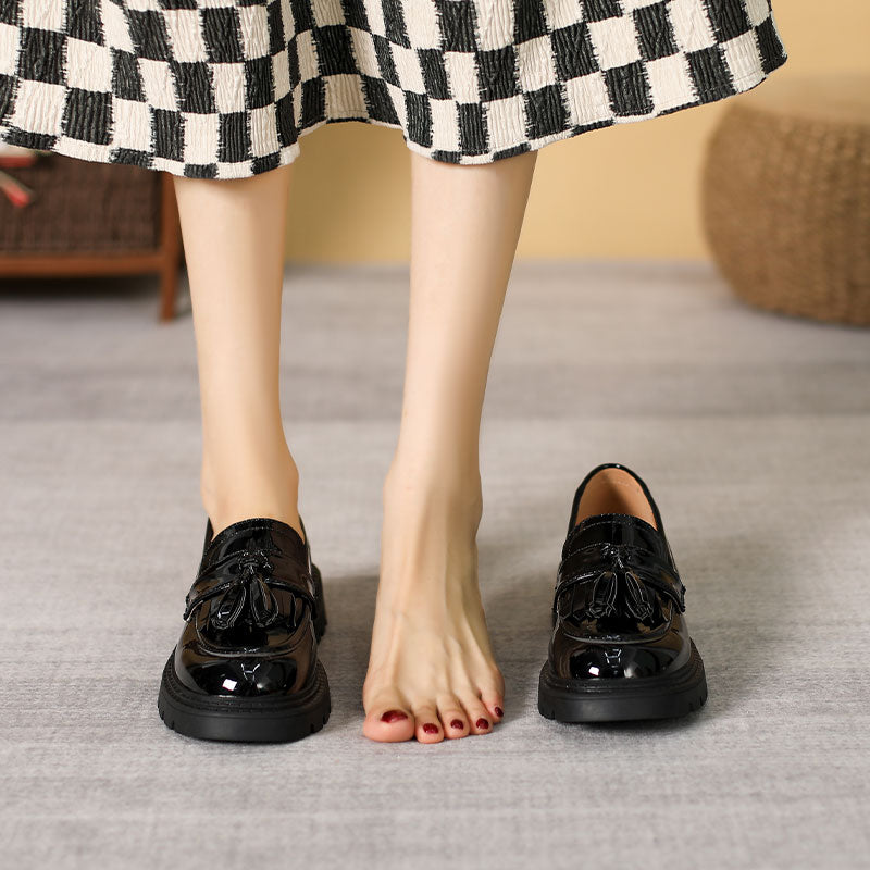 Women Minimalist Glossy Leather Casual Loafers-RAIIFY