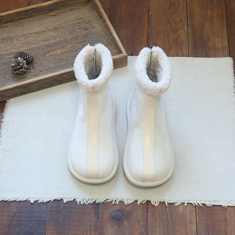 Women Retro Patchwork Winter Fleece Snow Boots-RAIIFY