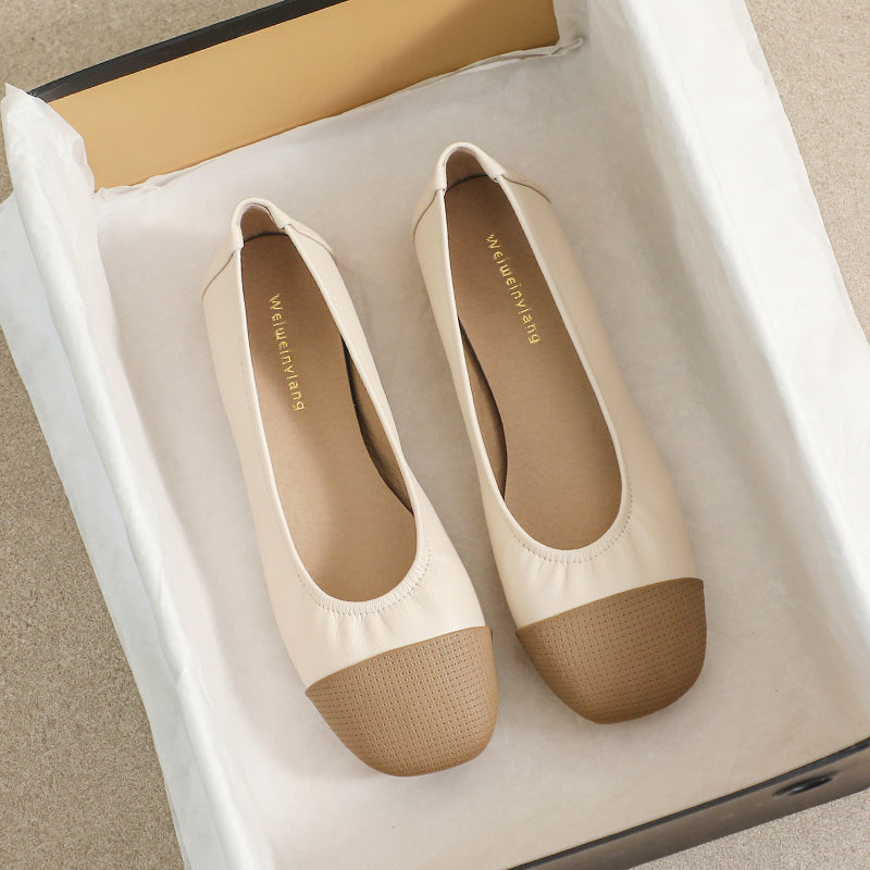 Women Retro Patchwork Leather Casual Flats-RAIIFY