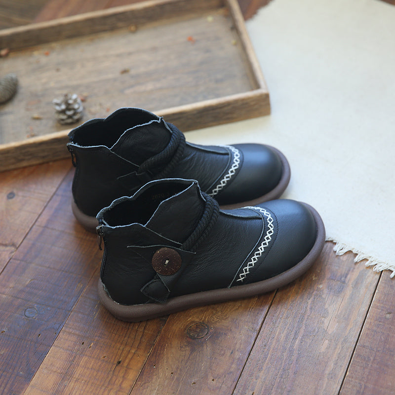 Women Retro Soft Cowhide Casual Ankle Flat Boots-RAIIFY