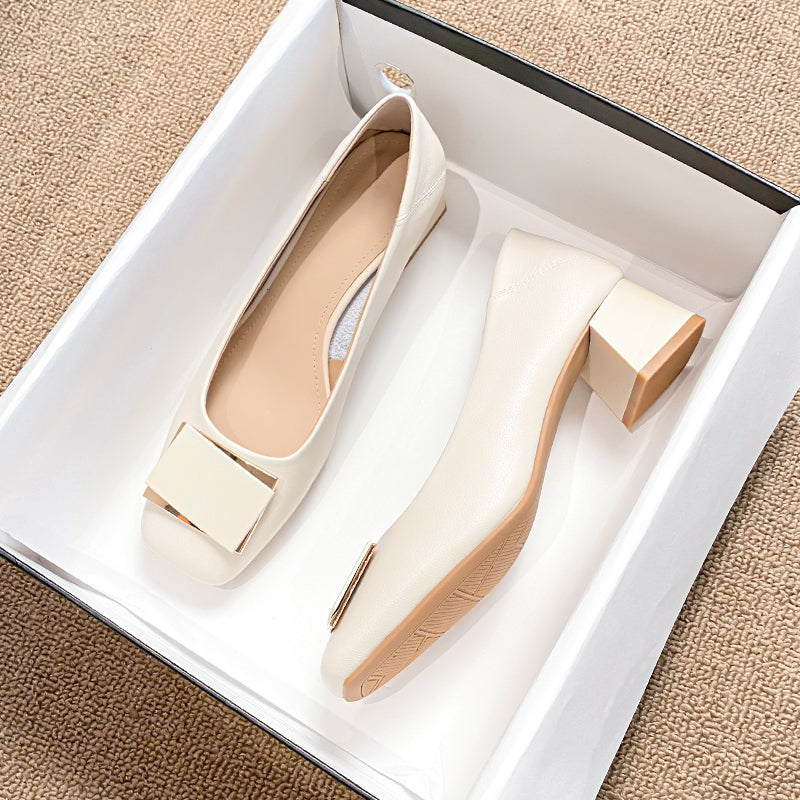 Women Fashion Casual Leather Chunky Heel Pumps-RAIIFY