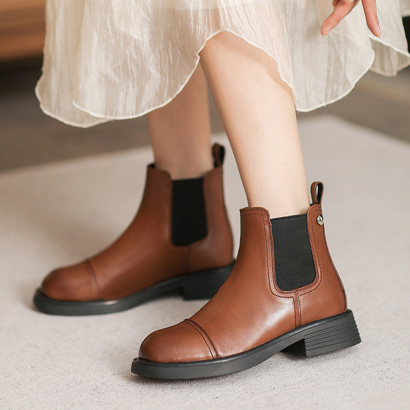 Women Retro Minimalist Leather Casual Boots-RAIIFY