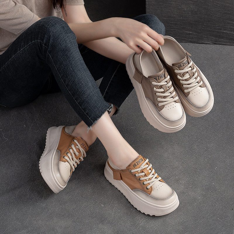 Women Fashion Patchwork Leather Thick Soled Casual Shoes-RAIIFY