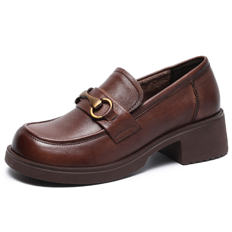 Women Retro Leather Wedge Loafers-RAIIFY
