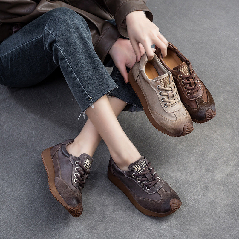Women Retro Leather Patchwork Comfort Casual Shoes-RAIIFY